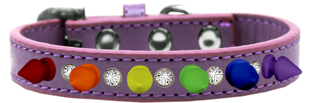 Crystal with Rainbow Spikes Dog Collar Lavender Size 16
